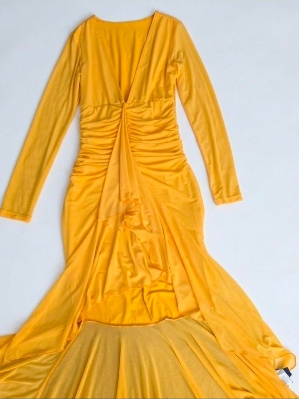 Women’s Long Sleeve Mustard Ruched Maxi Dress